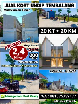 JUAL KOS MURAH UNDIP TEMBALANG 20KT+20KM 2,4MILYAR PROMO