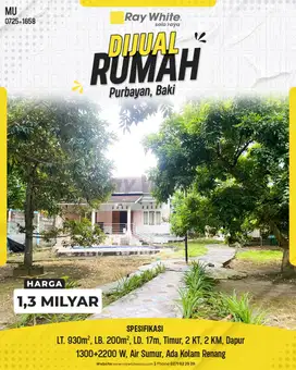 Dijual Rumah Siap Huni Di Purbayan Baki Tanah Luas + Kebun Pribadi