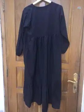 Sale gamis hitam hijab dress muslimah tali pinggang L XL new bagus