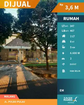 Dijual Rumah Daerah Pulau Pulau Dengan Bangunan Klasik Malang