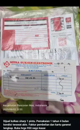 DIJUAL KULKAS SHARP 950 NEGGO