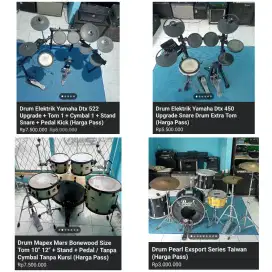 Drum Akustik dan Elektrik dan Aksesoris Kondisi Bekas