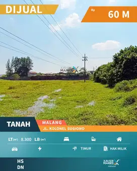 Dijual Tanah Strategis di Poros Jalan Kol. Sugiono, Gadang Kota Malang