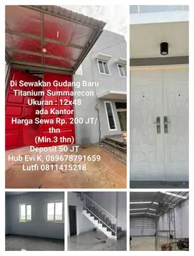 Disewakan Gudang Baru di Titanium  Summarecon Makassar