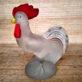 Pajangan Vintage Unik Antik Ayam Jago Kaca Transparan Doff Tebal Minim