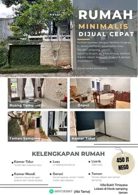 Jual Cepat Rumah Hook Villa Bukit Tirtayasa - Bandar Lampung