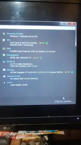 CPU core i5 4570 ram 8gb hdd 1TB  normal aman lancar