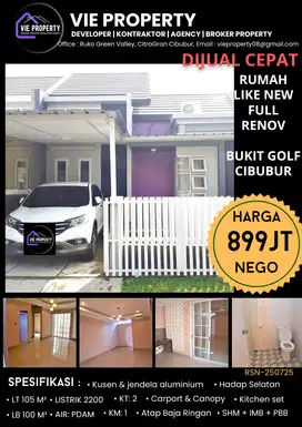 Rumah baru kelar renov, rapi siap huni dijual di Bukit Golf Cibubur