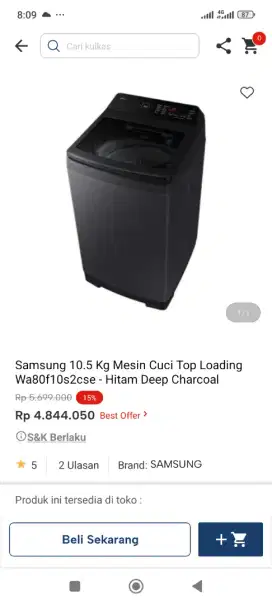 Samsung 10.5kg mesin cuci top loading Wa80f