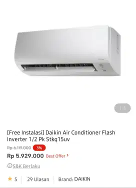 DAIKIN AIR CONDITIONER 1/2PK STKQ 15UV