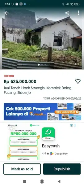 Jual Rumah dan tanah posisi hook