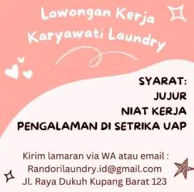 Lowongan kerja Laundry untuk Wanita