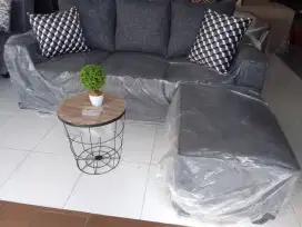 Sofa L putus + meja keranjang warna abu2