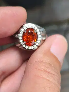 Batu garnet spessartite 2.47 crat ring perak memo GLI luster nyala