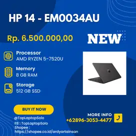 HP 14 - EM0034AU - AMD RYZEN 5-7520U - RAM 8 GB - SSD 512 GB