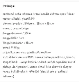 Dijual Sofa Informa Merk Clifton