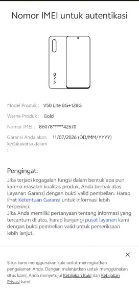 Vivo V50 lite 4G 8/128 greess blm 1 bulan