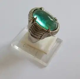 Cincin Batu Greenish Blue Obsidian Glass Natural Preloved.