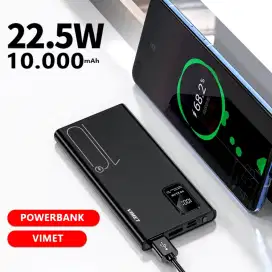 Power bank VIMET V3 real 10000mah fast cas 22.5W QC3.0 PD digital led