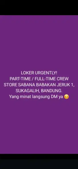 LOKER CREW STORE PART TIME / FULL TIME