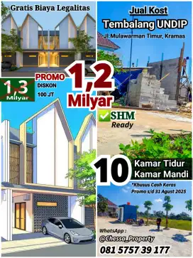JUAL KOS MURAH UNDIP TEMBALANG 10KT 1,2MILYAR PROMO AGUSTUSAN