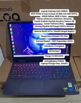 Laptop Gaming LOQ 15IRH8
RTX 4060 I7 Gen 13 Ram 16 SSD 512 FHD