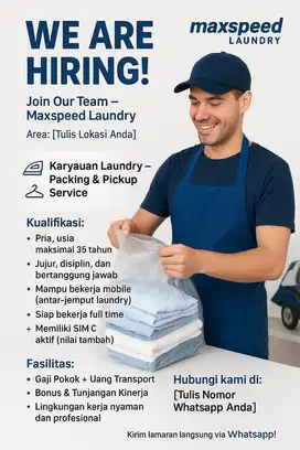 Dicari segera Karyawan Laundry antar jemput & Packing