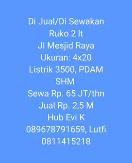 Disewakan Ruko 2 lt Jl. Mesjid Raya Makassar