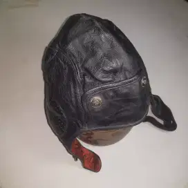 Topi black leather flying hat Harley Davidson