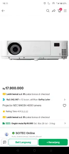 Proyektor nec m403w 4000lumens HDMI