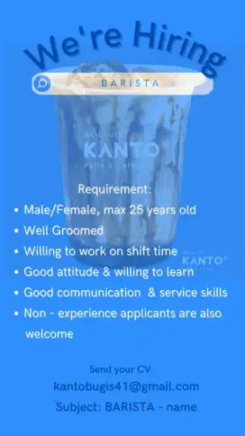 Hiring - BARISTA ~ KANTO PUFFS & COFFEE