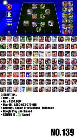 Akun Efootball 2025 Mobile No.139 (Vinicius Showtime, Cruijff Epic)