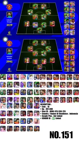 Akun Efootball 2025 Mobile No.151 (Pack MU, Beckham MU, Owen)