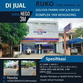 2 Unit Ruko Gandeng 2 Lt, Hadap Jalan Besar Golden Prawn Komplek YKB