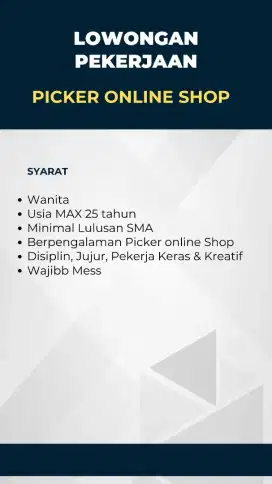 Lowongan piker online shop (ambil resi)