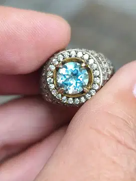 Batu blue topaz Swiss 2.19 crat ring perak memo MGL top kristal mulus