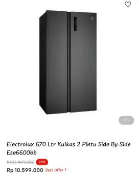 Sharp 639 Ltr Kulkas 2 Pintu Side By Side - Hitam