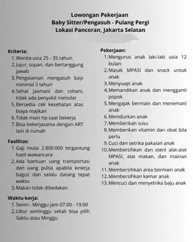Cari pengasuh anak jakarta Selatan
