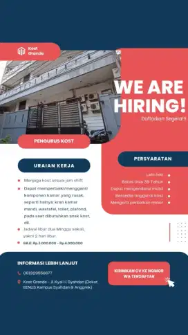 Dibutuhkan Pengurus Kost
