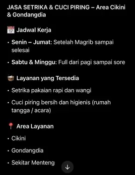 JASA SETRIKA & CUCI PIRING – Area Cikini & Gondangdia