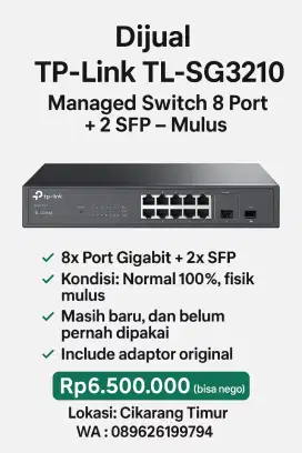 Switch TP-Link TL-SG3210 Managed 8 Port Gigabit + 2 SFP – Mulus!