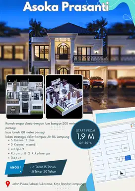 RUMAH 2 LANTAI 5 KT DI SUKARAME DEKAT KAMPUS UIN RIL