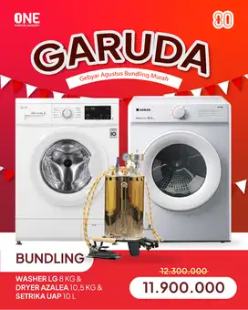 PROMO BUNDLE!! DRYER AZALEA 10,5 KG, WASHER LG 8 KG & SETRIKA UAP 10 L