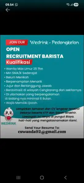 Loker barista wedrink berpengalaman