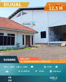 Dijual Gudang Akses Mudah Poros Jalan Pandanlandung Bandulan Malang