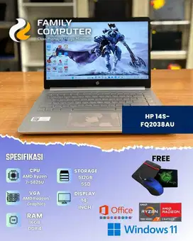 HP 14S-FQ2038AU|RYZEN 7 GEN-5825U|16GB|512GB|MULUS|SIAP PAKAI|GARANSI