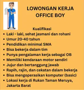 Lowongan Kerja OFFICE BOY di Rukan Taman Meruya Jakarta Barat