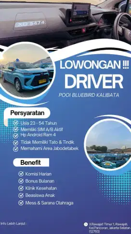 Di buka lowongan driver Bluebird kalibata