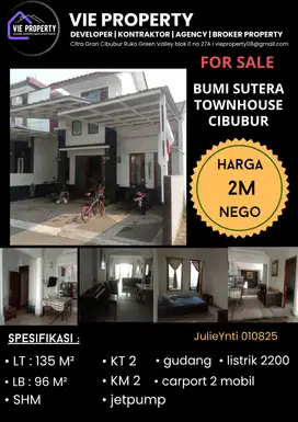 Dijual Rumah TownHouse Bumi Sutera  Cibubur