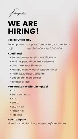loker office boy jakarta barat taman sari